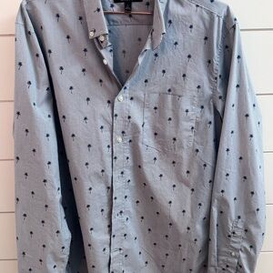 Banana Republic Light Blue Palm Print Button-Down Shirt